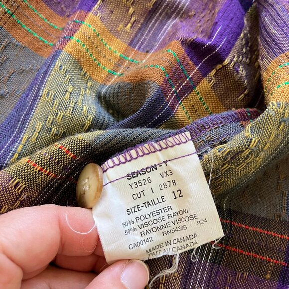 Purple Plaid Short Sleeve Blazer Jacket Vintage Collections Internationale 90s - Picture 5 of 7